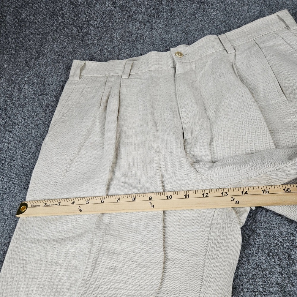 Caribbean Mens Tan Herringbone Linen Cotton Pleated Dress Pants 36x32 - Picture 9 of 10